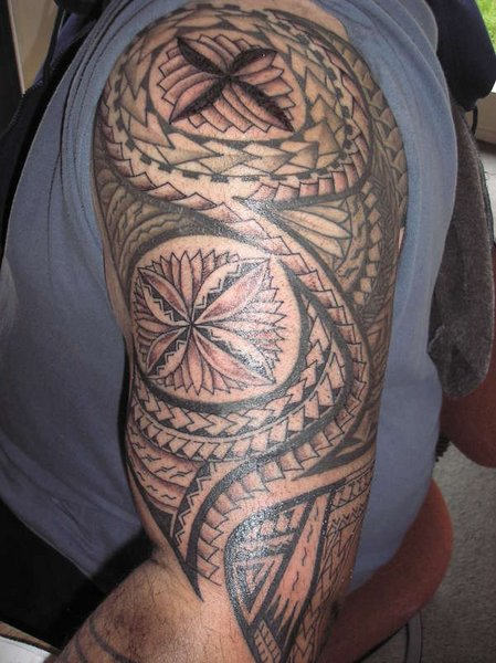 Samoan Tribal Tattoo On Left Half Sleeve