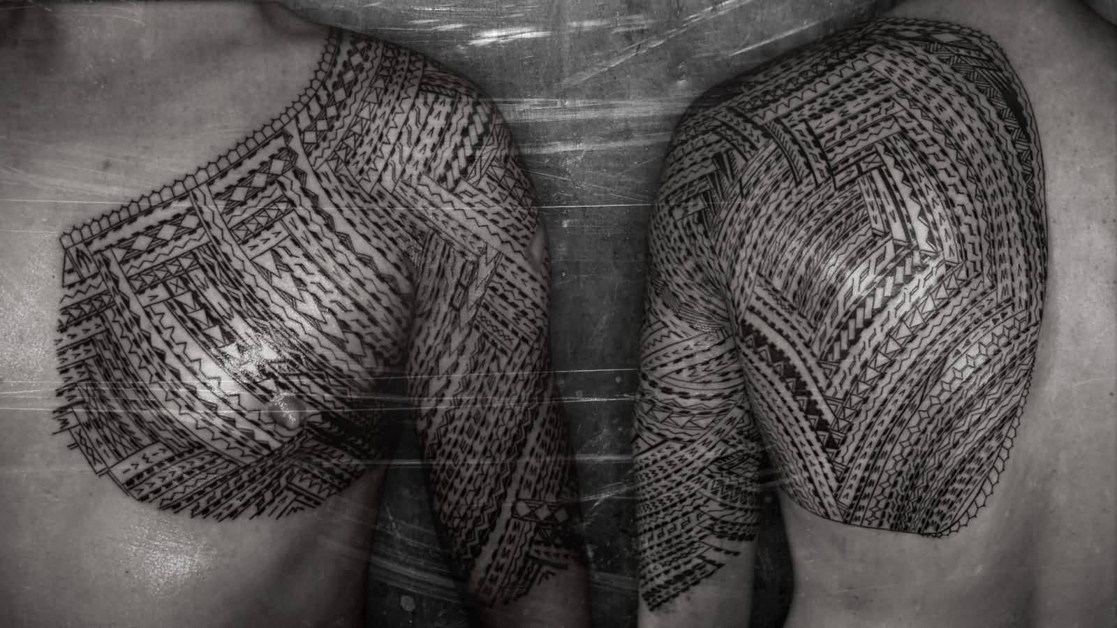 Samoan Tribal Tattoo On Shoulder And Chest