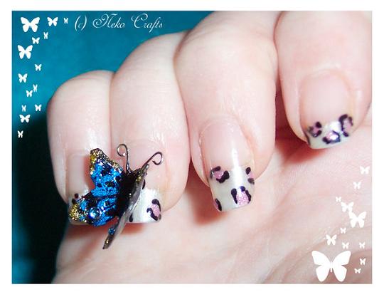 Silver And Purple Leopard Print With 3D Butterfly Nail Art