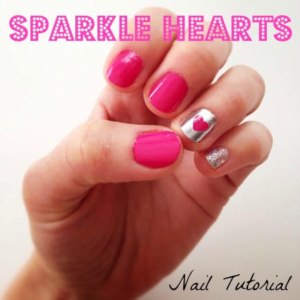 Silver Foil Accent Nail With Pink Heart Nail Art