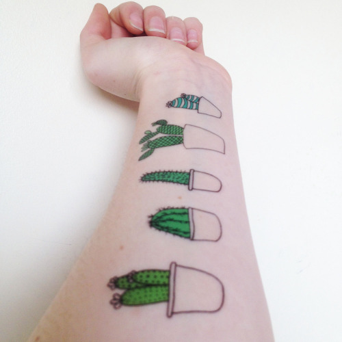 Simple Cactus Potted Plants Temporary Tattoo On Forearm