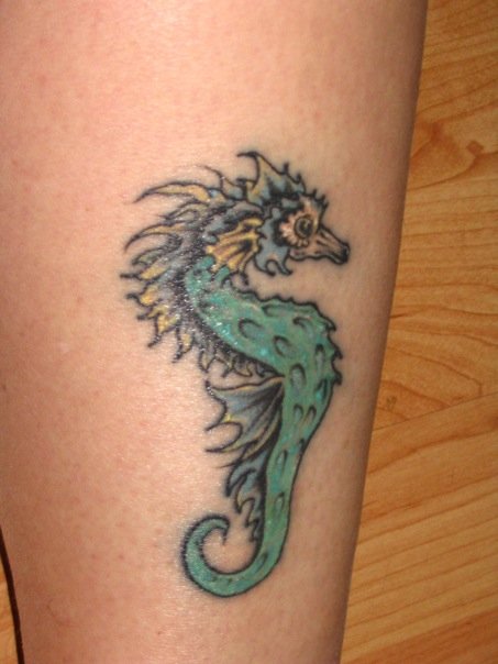 Simple Colored Sea Creature Seahorse Tattoo