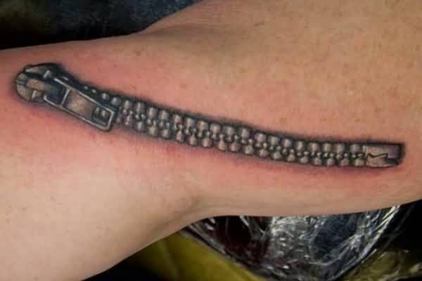 Simple Grey Zipper Tattoo
