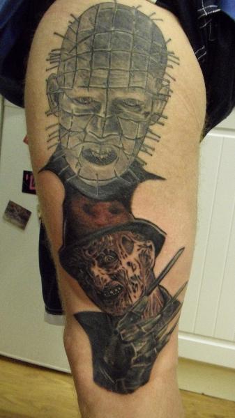 Simple Pinhead And Freddy Tattoo