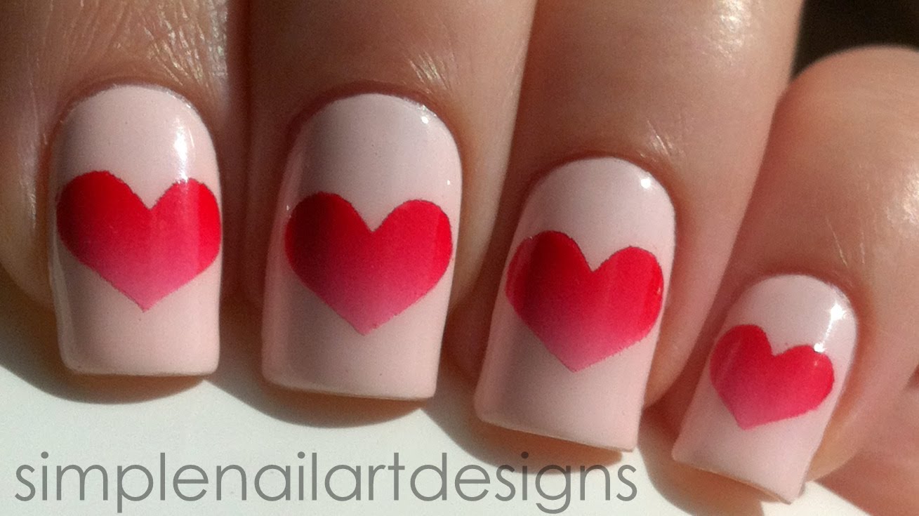 Simple Pink Hearts Nail Art Design Idea