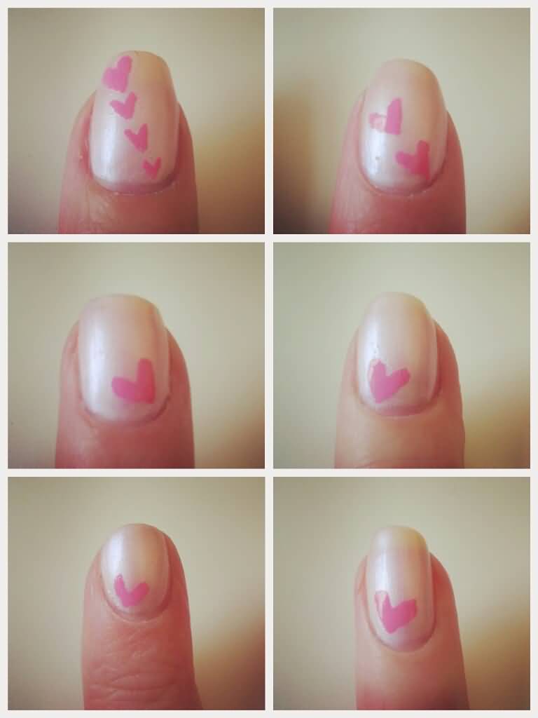 Simple Pink Hearts Nail Art Designs