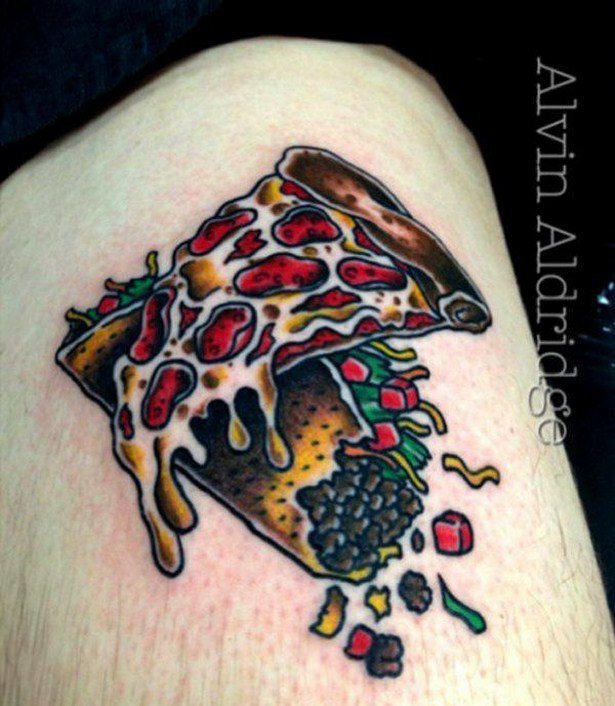 Simple Pizza Slice And Taco Traditional Tattoo