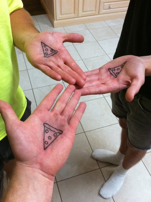Simple Pizza Slice Friendship Tattoos On Palms