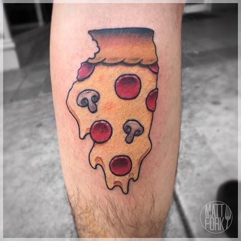 Simple Pizza Slice Tattoo On Back Leg