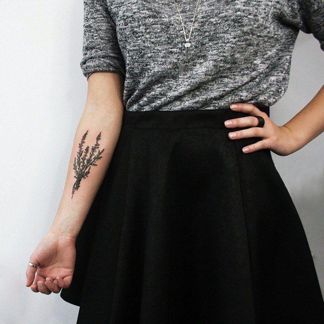 Simple Plant Tattoo On Forearm For Girls