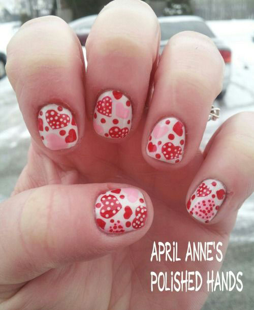 Simple Red And White Polka Dots Heart Nail Art