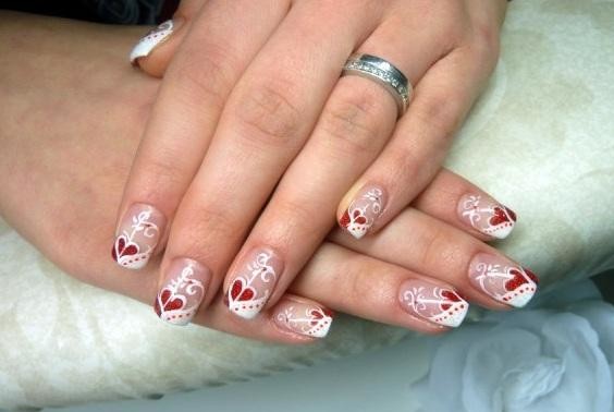 Simple Red Hearts French Tip Nail Art Design