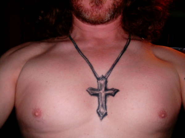 Simple Rosary Cross Necklace Tattoo For Men
