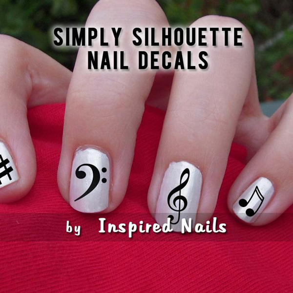 Simple Silhouette Music Notes Nail Art Design Idea