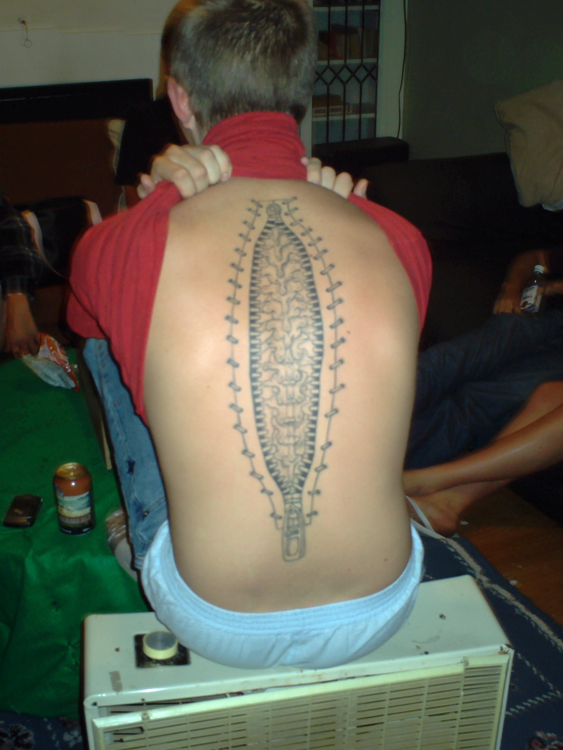 Simple Spine Zipper Tattoo For Boys
