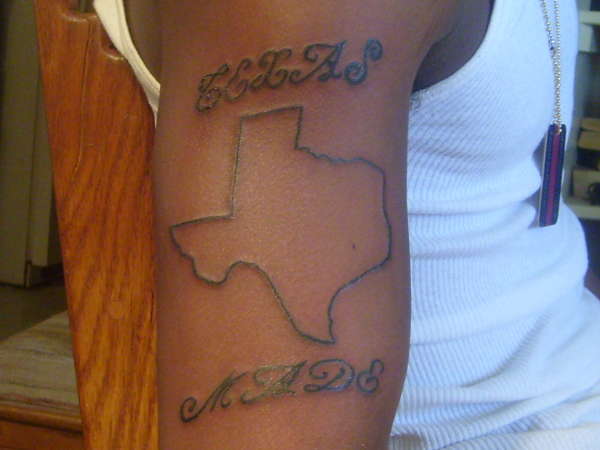 Simple Texas Made With Map Tattoo On Right Half Sleeve
