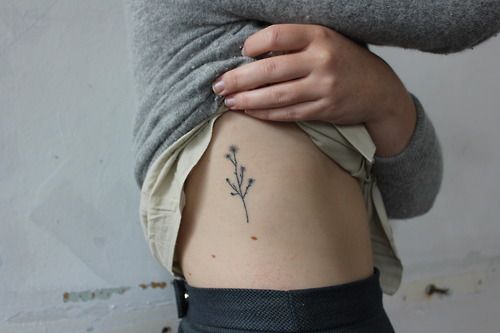 Simple Tiny Plant Tattoo On Side Rib