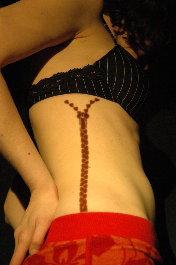 Simple Zipper Tattoo On Side Rib For Girls