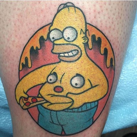Simpson Feeding Pizza To His Stomach Tattoo