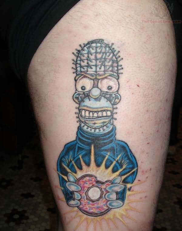 Simpson Pinhead Tattoo On Thigh