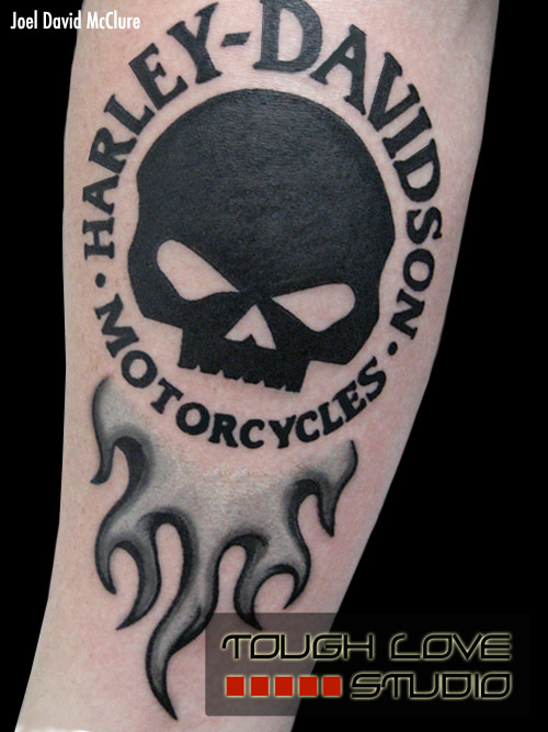 Skull In Harley Davidson Motorcycle Tattoo