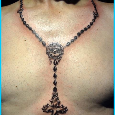 Skull Rosary Cross Necklace Tattoo For Men