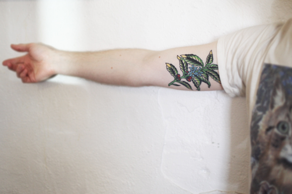 Small Coffee Bean Plant Tattoo On Right Biceps