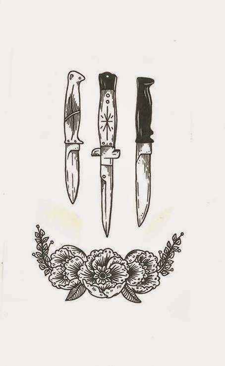 Small Knives And Flowers Tattoo Stencil