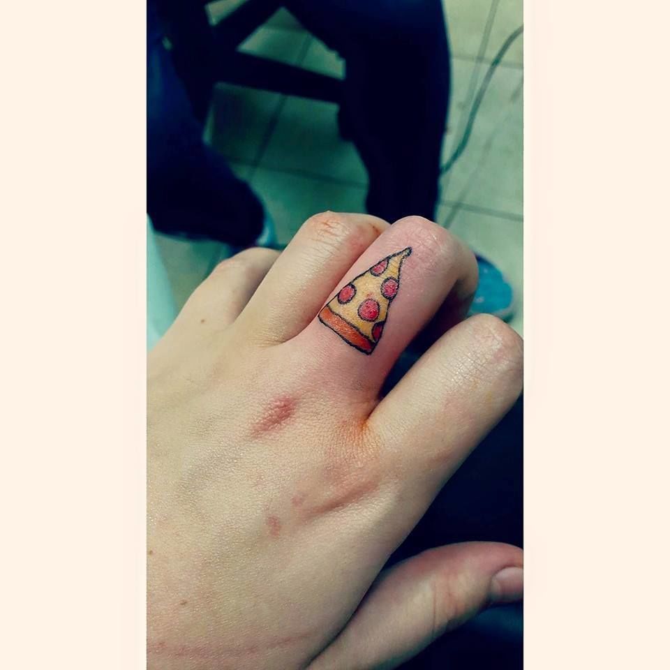 Small Nice Pizza Slice Tattoo On Finger