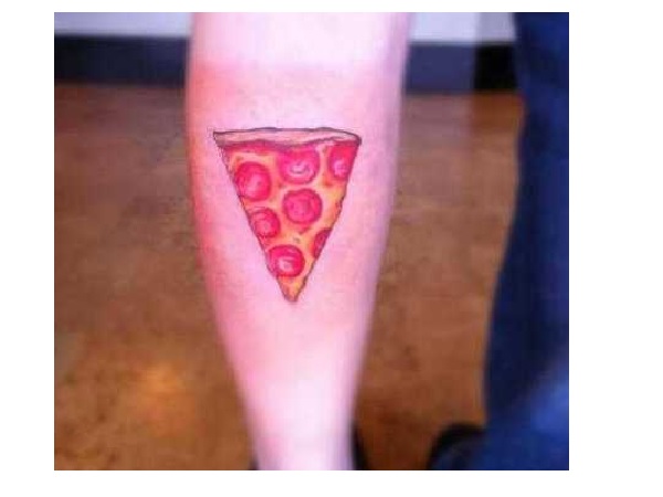Small Pepperoni Pizza Slice Tattoo On Leg