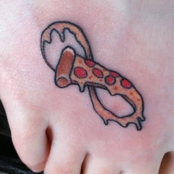 Small Pizza Infinity Tattoo On Foot