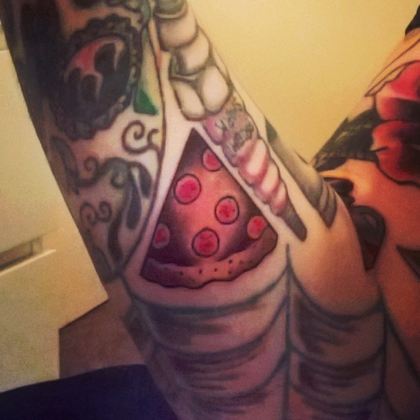 Small Pizza Slice Tattoo On Arm Sleeve