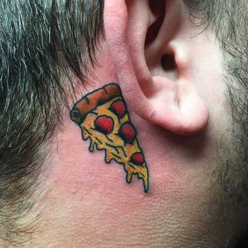 Small Pizza Tattoo Behind Ear