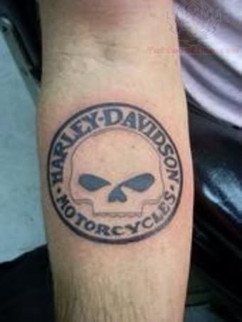Small Skull Harley Davidson Tattoo On Forearm