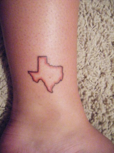 Small Texas Map Tattoo On Ankle