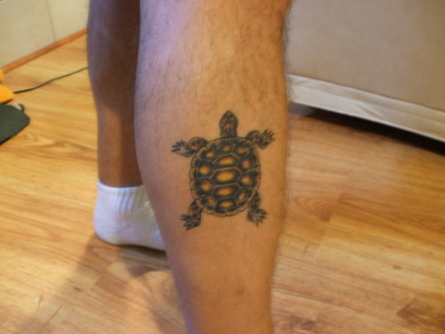 Small Tortoise Tattoo On Leg