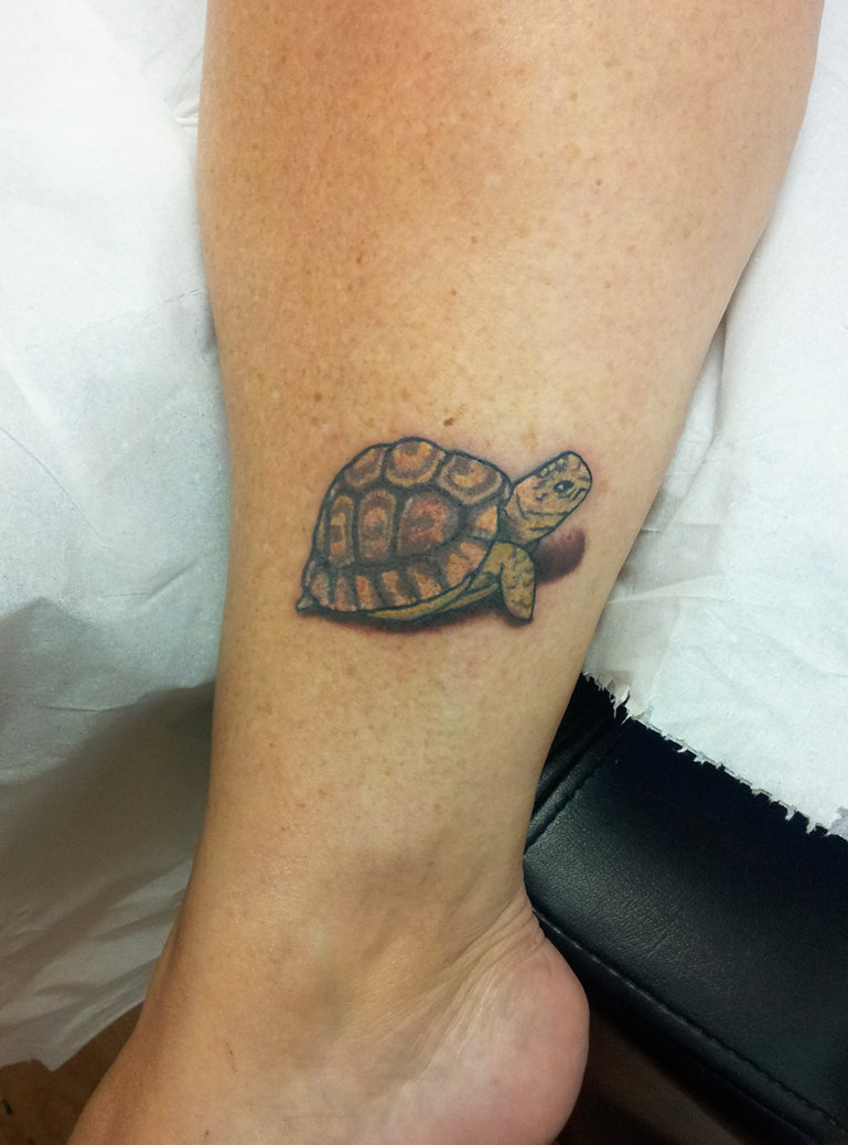 Small Tortoise With Shadow Tattoo On Ankle