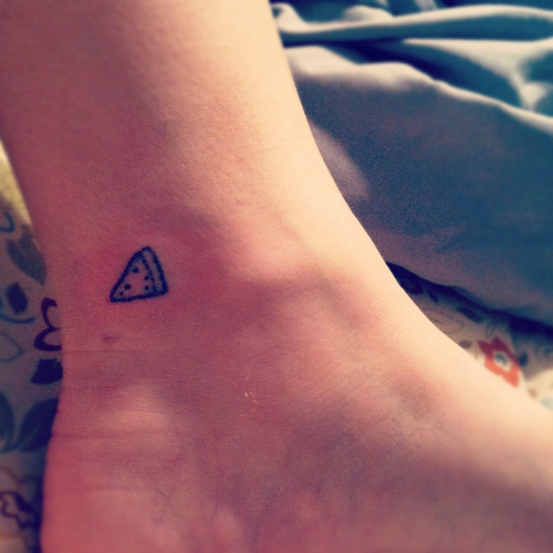 Smallest Pizza Tattoo On Ankle.
