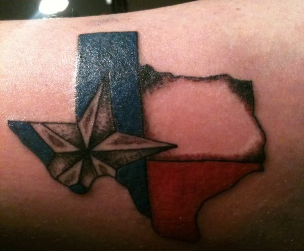 Star In State Of Texas Map Tattoo