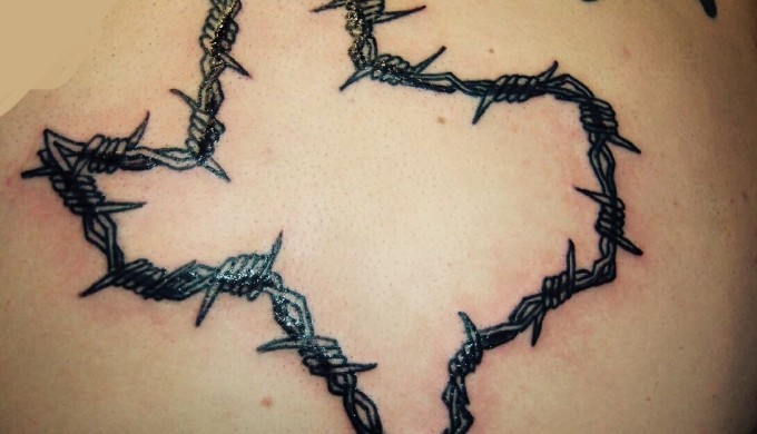 State Of Texas Outlined In Barbed Wire Tattoo