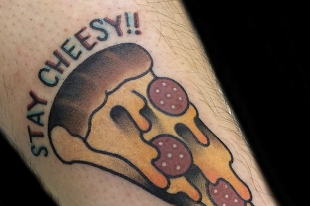 Stay Cheesy Pizza Piece Traditional Tattoo