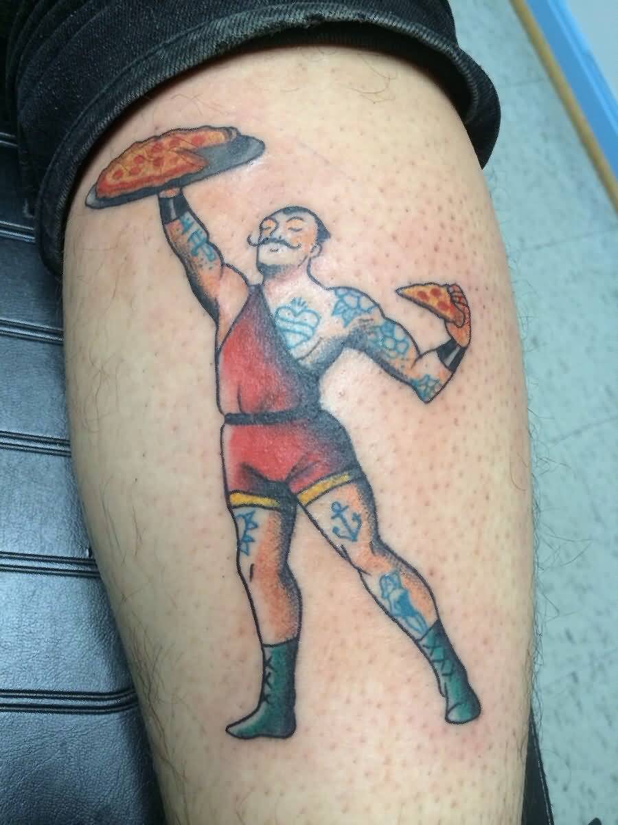 Strongman Pizza Tattoo By Gemini Tattoo