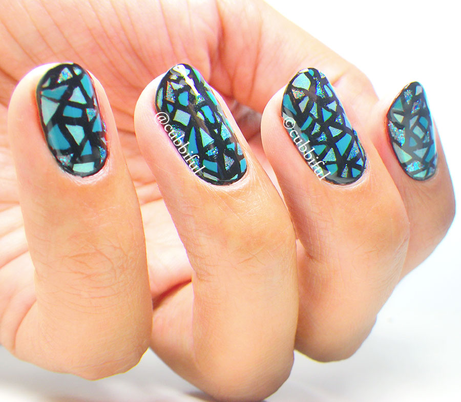 Teal Stained Glass Mosaic Nail Art