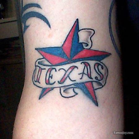 Texas Banner On Star Tattoo