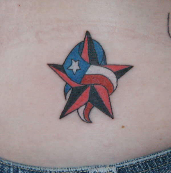 Texas Flag Around Star Colored Tattoo