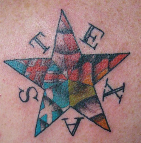 Texas Letters Around Star Tattoo
