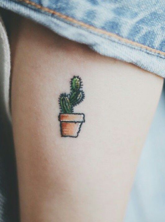 Tiny Cactus In Pot Tattoo