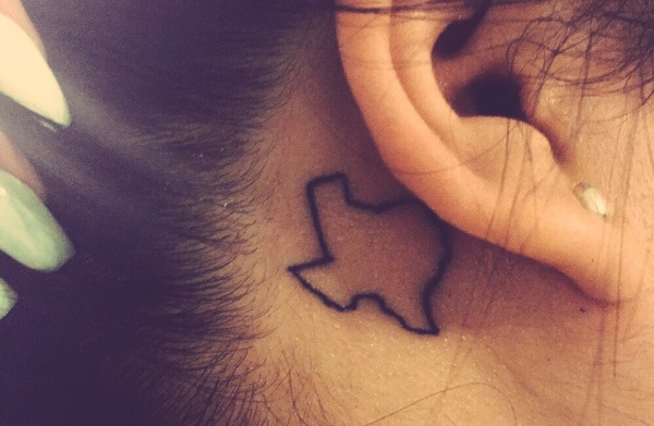 Tiny Outline Texas Map Behind Ear Tattoo For Girls