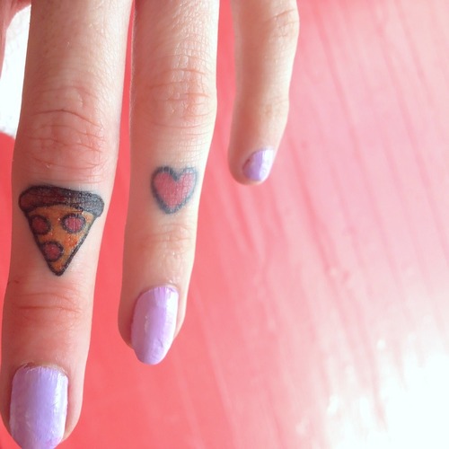 Tiny Pizza Slice Tattoo On Finger