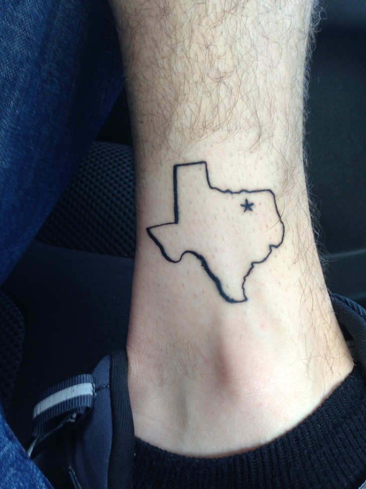 Tiny Star In Outline Of Texas Map Tattoo On Ankle